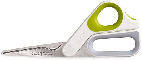 Miniatura 2 de Joseph Joseph PowerGrip Tijeras de cocina con agarre para el pulgar y separador de hierbas para limpiar acero inoxidable japonés, blanco/verde