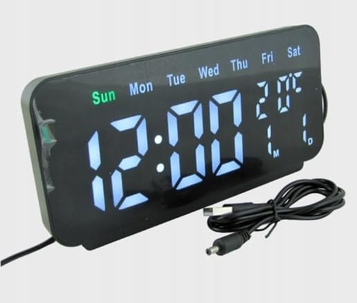 Cadmos LED Digital Alarm Clock with USB cable connected