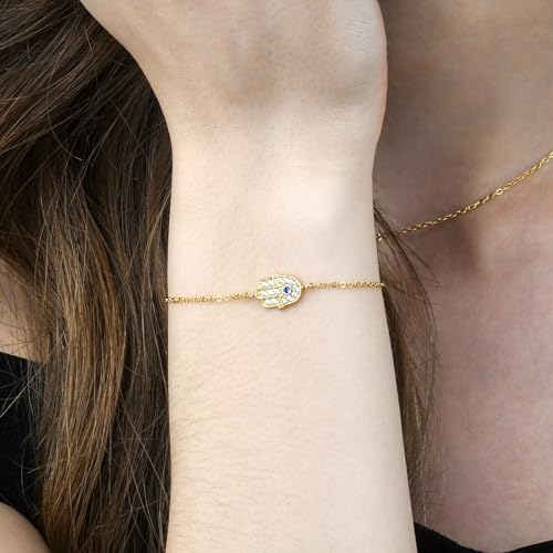 Dainty Hamsa Bracelets in 925 Sterling Silver for Women, Silver, Yellow Gold, or Rose Gold Hamsa Bracelet with Sparkling Cubic Zirconia Stones2