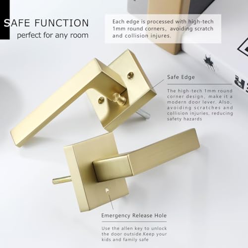 Linkaa Gold Privacy Interior Door Handle Lever with Push Lock Keyless Lock by Linkaa - Used condition - Image 2