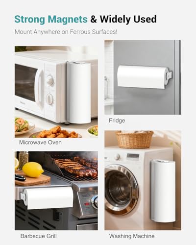Image of PAROTO Magnetic Paper Towel Holder for Fridge, Silver Paper Towel Holder for Kitchen, Strong Magnet for Refrigerator, RV, Garage, BBQ, No Drilling, Kitchen & Bathroom Organizers and Storage