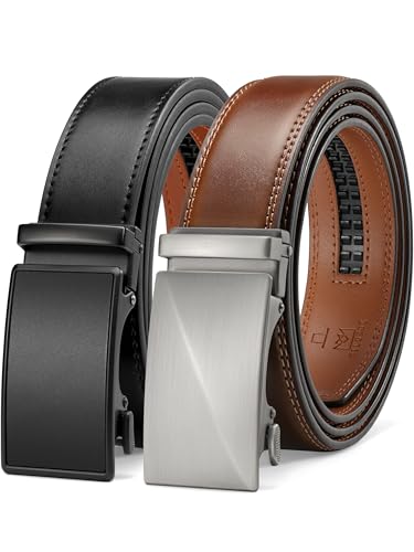 MILORDE Men's 2Pack Ratchet Belt, Handmade, 100% Cow Leather, Fashion & Classic Designs for Work Business and Casual