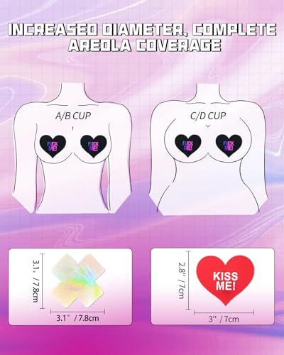 Image of CICKEE Pasties Sexy Nipple Covers 9 Pack Fun Pasty Pack for Rave Party Goth Lingerie Heart X Breast Petals with Words