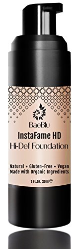 BaeBlu InstaFame HD Hi-Def Liquid Foundation, 100% Vegan, Gluten-Free and Made in USA with Natural and Organic Ingredients, Montreal