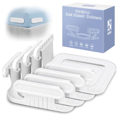 Goedli Lock Sheet Holders - No More Loose Sheets, Secure Bed Sheets, Fits All Kinds of Sheets and Mattress Sizes, ABS Material with High Flexibility, Easy One-Time Installation (White)