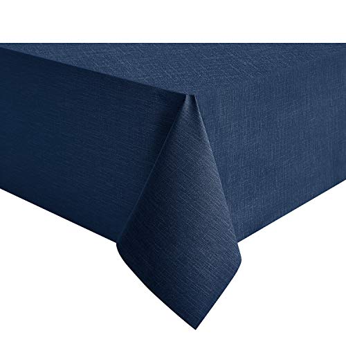 Image of NLMUVW Navy Blue Vinyl Tablecloth, Heavy Duty PVC Table Cloth 100% Waterproof Oil Proof Wipe Clean Table Cover for Kitchen Dining Picnic, 54 x 78 inch