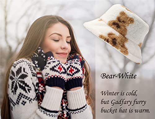Image of Bucket Hat Women Furry Fuzzy Bucket Hats for Ladies, Winter Warm Fluffy Plush Faux Fur Hat for Women