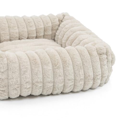 Wallace & Jones | Hundebett Mary - Sand | S | ca. 51 x 46 x 15 cm | weicher Schlafplatz, Breitcord Optik, Hundekörbchen