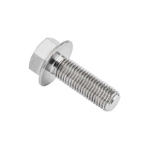 Image of Ti Screws M10 x 20 25 30 35 40 45 50 55 60 65 70 75 80 90 100mm 1.25 Pitch Titanium Flange Hex Bolt Pack of 4 (Silver, M10x25mm)