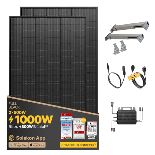 Solakon® 1000W Balkonkraftwerk mit Halterung für Wand, 5m Kabel