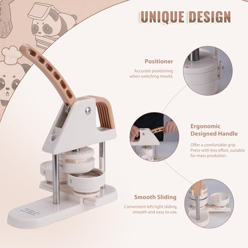 Rengue Button Maker Machine Multiple Sizes, 300 Sets Button Parts Pin Maker Machine with 3 Mold Sizes & Circle Cutters, Pin Press Easy to Use, Badge Button Press Machine for Personalized Gifts, Crafts