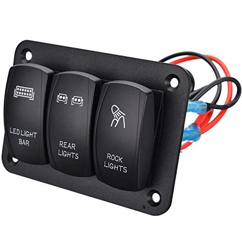 1pc 2 Gang Rocker Switch Panel ON/Off Toggle Switch Control Panel Blue LED Light 12/24V Compatible with Boat Auto Parts