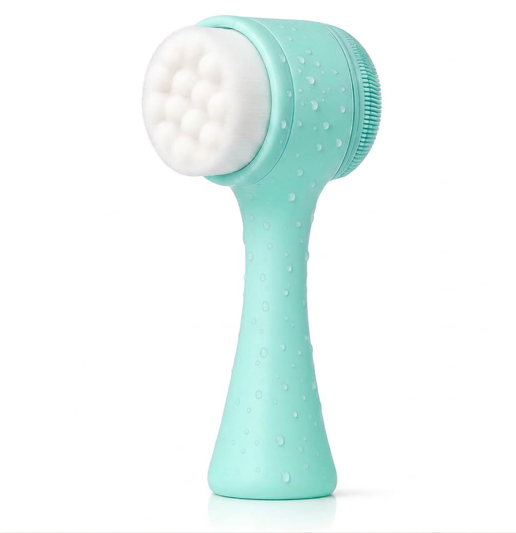 Escova de Limpeza Facial 2 em 1, Silicone, Massageadora, Esponja para Skin Care (Verde