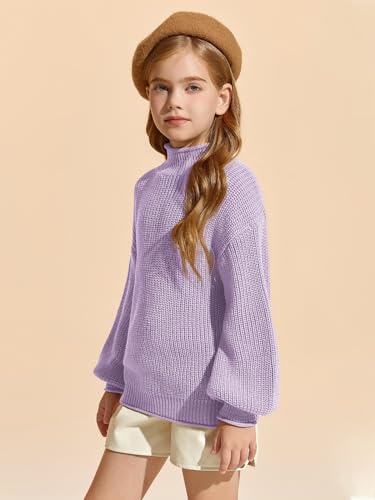 Image of rrhss Girls Mock Neck Loose Knit Sweaters Kids Long Sleeve Slouchy Warm Cute Fashion Pullover Tops 5-14 Years
