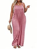 TAKEYAL Plus Size Overalls For Women Wide Leg Casual Summer Rompers Adjustable Loose Fit Jumpsuit With Pockets(Pink, 3XL)