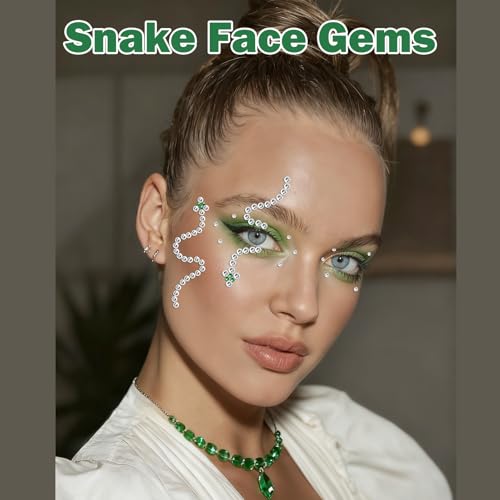 Image of NOOEPC Snake Shape Self Adhesive Face Gems Stickers, Hair Gems Face Jewels Eye Jewels Rhinestones Festival Essentials Rave Accessories Rhinestone Stickers