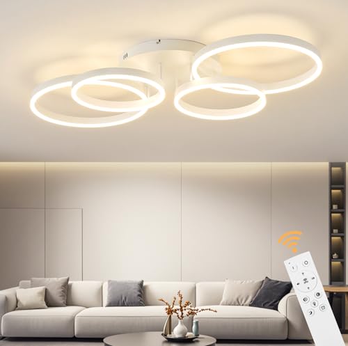 Tetipa LED Deckenleuchte Dimmbar 60W, 100CM Deckenlampe LED Wohnzimmerlampe mit Fernbedienung APP Farbwechsel, Moderne lampe Dimming Deckenbeleuchtung Schlafzimmerlampe (Weiß)