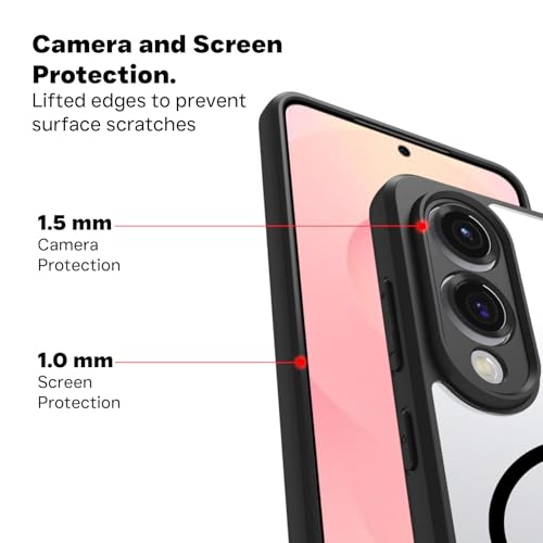 Image of RIGGEAR Shockproof Sleek Hybrid Armor Magnetic Back Cover Case Compatible with MagSafe Accessories for Samsung Galaxy S25 Edge (Clear PC with Black TPU Bumper)