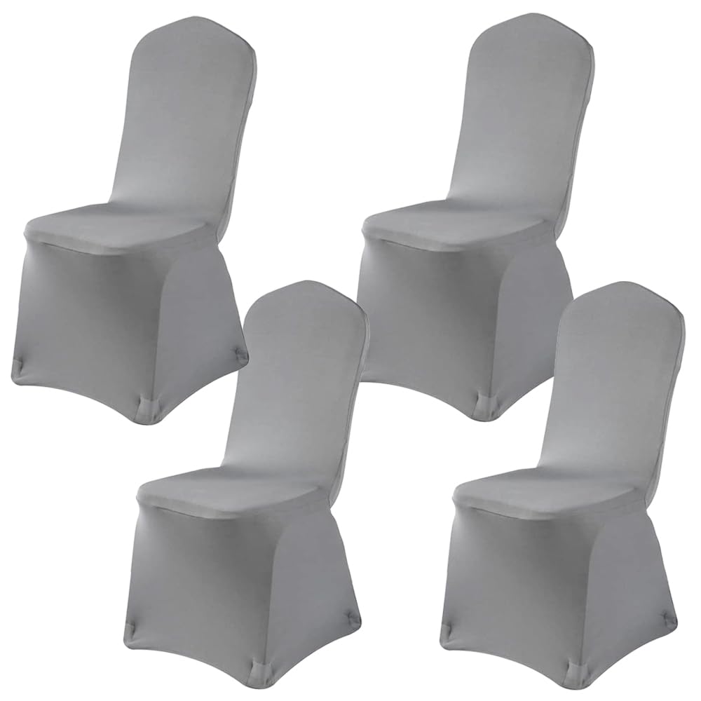 JZSChair Covers Set of Stretch Spandex,Wedding Party Dining Scuba Elastic Chair Covers,92 x 42cm,4PCS,Silver Gray