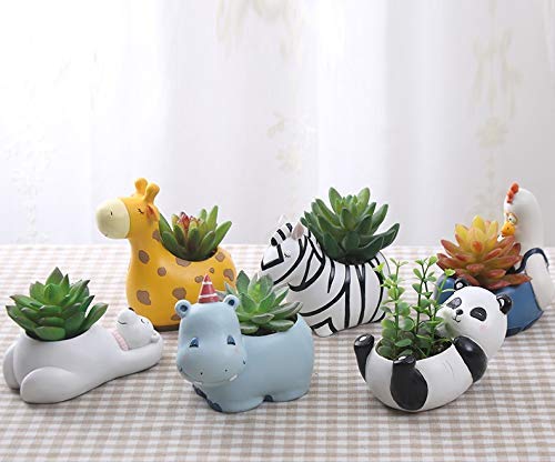 TheDecor24 Adorable Animal-Inspired Succulent Planters Set of 6 - Giraffe, Zebra, Hen, Panda, Polar Bear