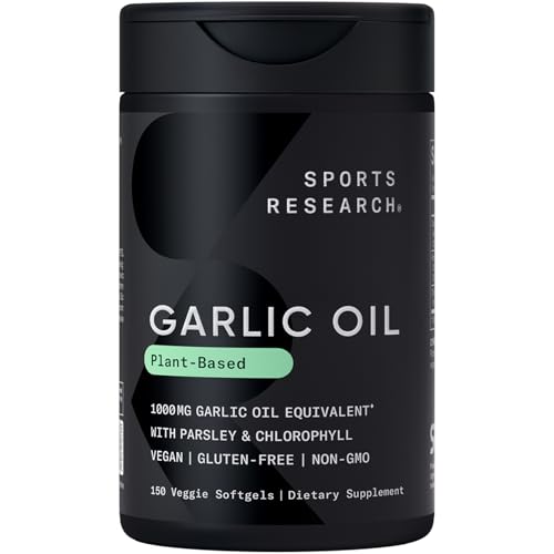 Sports Research® Odorless Garlic Oil Pills with Parsley & Chlorophyll - Vegan Certified · Non-GMO · Gluten Free - 150 Plantgel Capsules