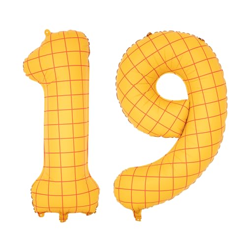 Image of 40 inch Large Number Balloon 19 Toy Inspired Story Yellow Birthday Balloon | Western Rodeo Party Supplies Boy Girl Story Anniversary Kids Birthday Party Cowboy Farm Themed Baby Welcome Decorations