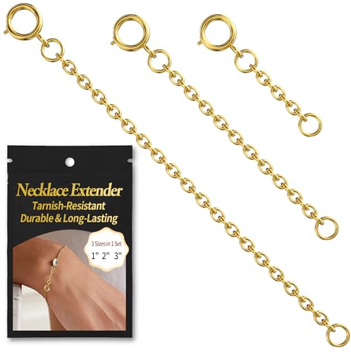 Bonison Necklace Extender Gold - 18k Gold Plated Chain Extenders for Necklaces Necklaces Bracelet Anklet Extenders for Women Jewelry Making (3 pcs Gold 1 2 3 Inch)