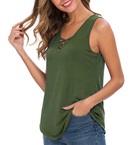 Feiersi Women's Summer Sleeveless Criss Cross Casual Tank Tops Basic Blouse Army Green XX-Large