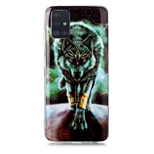 Fatcatparadise Coque pour Samsung Galaxy A71 [avec Verre Trempé], [Clair de Lune] et Souple en Silicone, Anti Scratch Flexible Plein-Corps TPU Bumper Housse Etui de Protection (Loup Sauvage) Cover