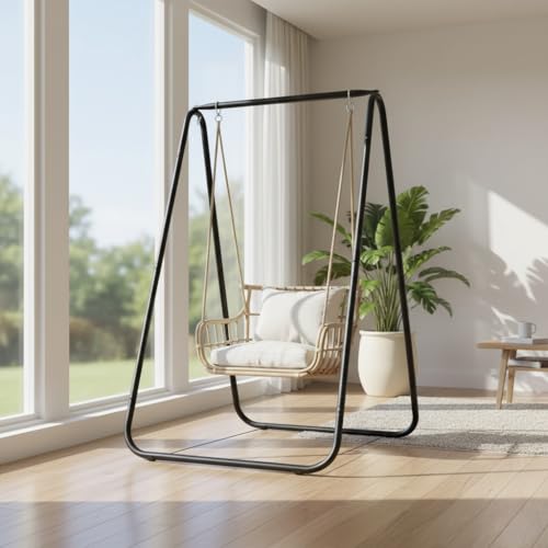 Autrfso Soporte para silla de hamaca, soporte multiusos de 220 libras, marco de metal para porche, patio trasero, balcón, color negro