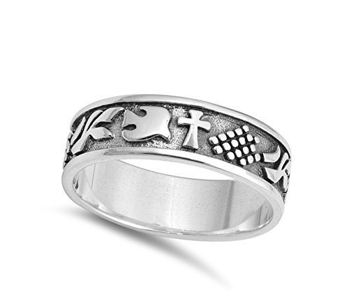 Oxidized Cross Dove Branch Peace Wedding Ring Sterling Silver Band Sizes 5-122