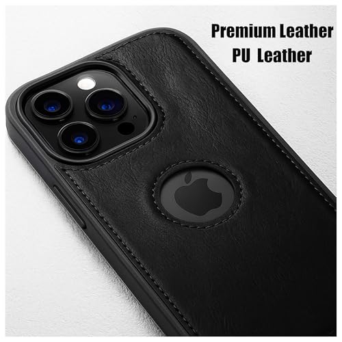 Image of Leather Case for Apple iPhone 13 Pro Max Premium Protective Stylish Slim Cover with Shockproof Raised Edges Black