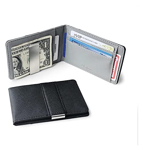Thin Bifold Money Clip Leather Wallet with A Metal Clamp woman ID Credit Card Purse Cash Holder wallet & card cases2