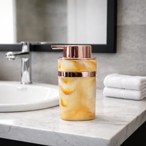Image of Luxe Home International Marble Pattern Plastic Soap Dispenser for Bathroom and Kitchen Sink Leak Proof Liquid Hand Wash Square Bottle Lightweight Smooth Finish (13.5x7 cm Yellow) Pack of 1