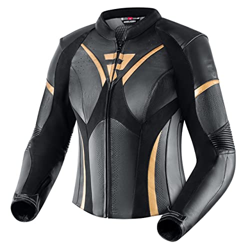 REBELHORN Rebel Chaqueta de motocicleta para mujer cuero de vaca codos hombros y protector de espalda ventilación 4 bolsillos elementos reflectantes