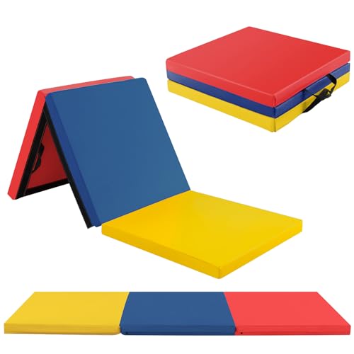 GOPLUS Colchoneta de Gimnasia, Colchoneta de Ejercicio con Asas de Transporte, PU/Algodón de Perla EPE, Colchoneta Portátil para el Gimnasio en Casa
