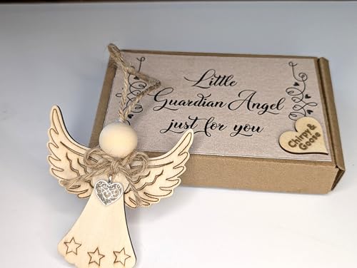 Guardian Angel Gift Box with 8cm Wooden Angel Ornament, Rustic Thinking of you Get well Gift