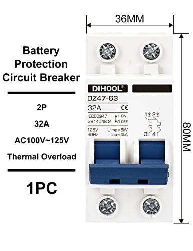 Dihool Din Rail Mount Miniature Circuit Breaker 32 Amp 2 Pole Ac 110V Low Voltage Disconnect Switch #TOP3