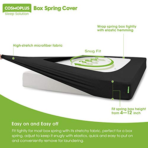 cosmoplus Box-Spring-Cover-Queen Size,Premium Elastic Wrap Around,Alternative for Bed Skirt,Extremely Stretchy,Wrinke Resistant,Fits Box Springs up to 12”,Black - Thumbnail 2