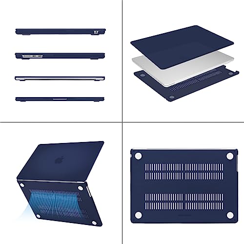 Image of MOSISO Compatible with MacBook Air 15 inch Case M4 M3 M2 2025 2024 2023 Release A3241 A3114 A2941 with Touch ID, Plastic Hard Shell Case&Keyboard Cover&Screen Protector&Storage Bag, Navy Blue