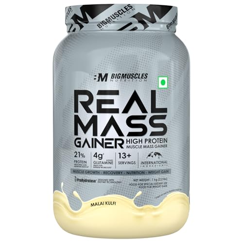 Bigmuscles Nutrition Real Mass Gainer [1Kg, Peanut Butter] | Lean Whey Protein Muscle Mass Gainer | Complex Carbohydrates, | 1000 Calories