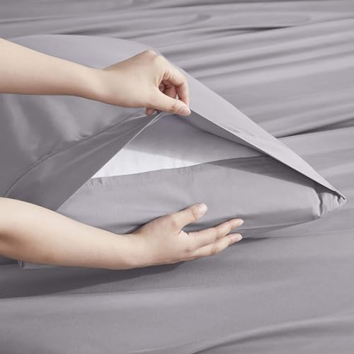 Image of Nestl Extra Deep Split King Sheet Set - 7 Piece Breathable & Cooling Sheets - Hotel Luxury Bedding Set w /18-24 Inch Deep Pockets - Easy & Secure Fit - Super Soft, Wrinkle Free & Comfy - Gray Lavender