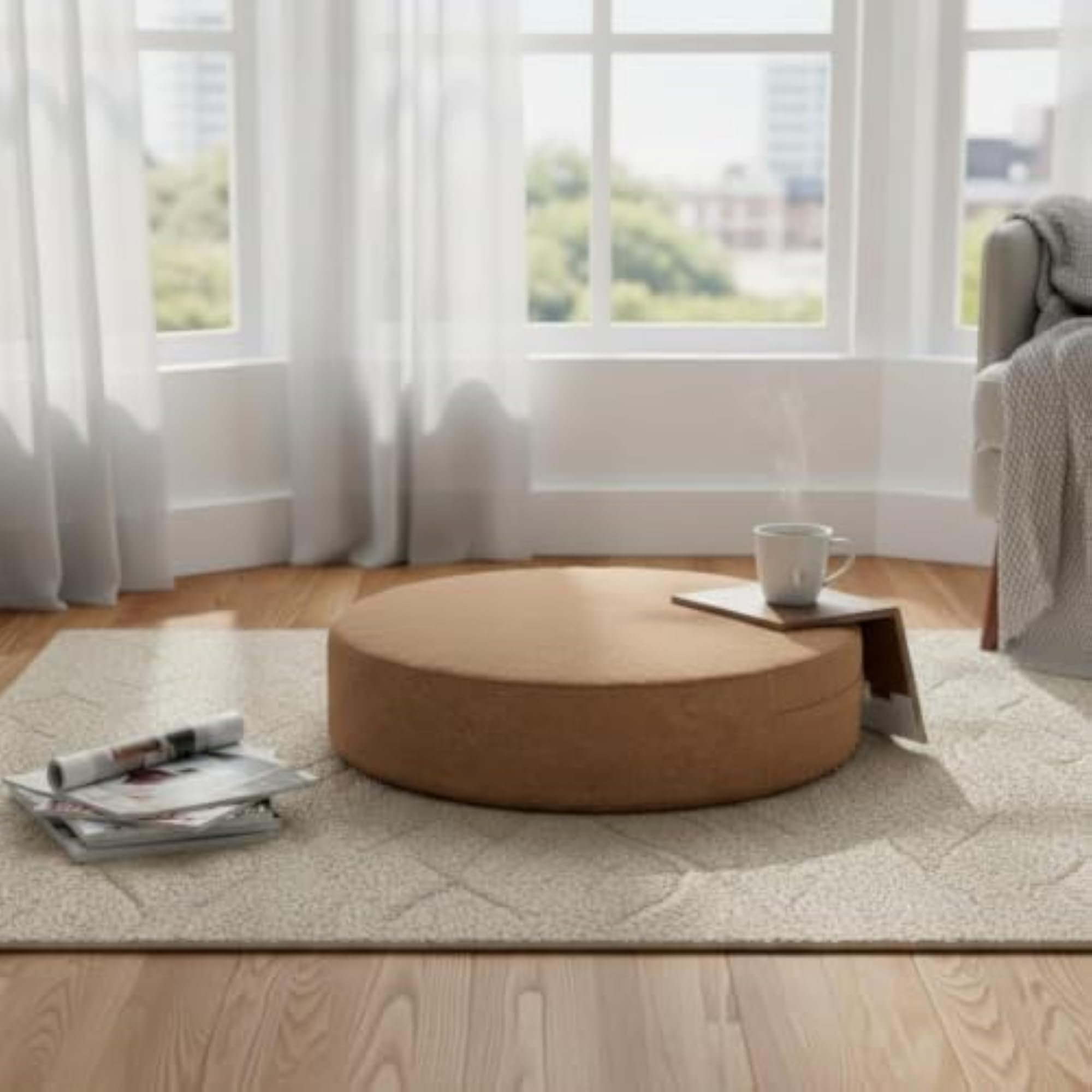 Japanese Tatami Round Meditation Cushion, Removable Cover
