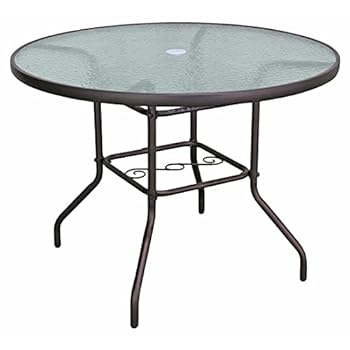 Alternative view of Garden Elements Sienna Metal Round Patio Glass Top Table, 40" (Brown)
