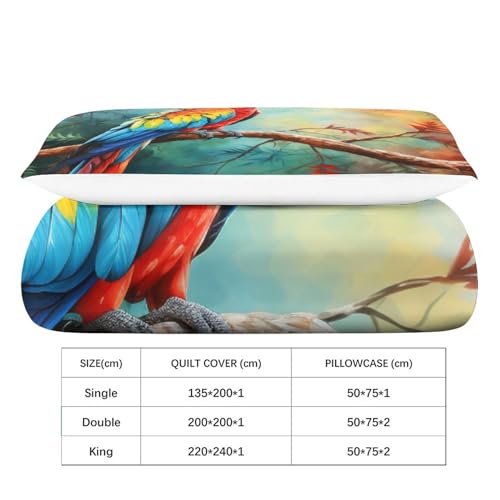 Parure de lit perroquet 3D en microfibre avec housse de couette et taies - 5