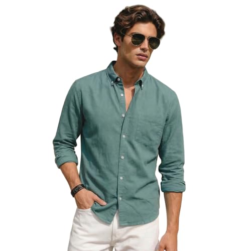 Image of Urbano Fashion Men's Cotton Full Sleeve Regular Fit Solid Oxford Shirt with Button-Down Collar