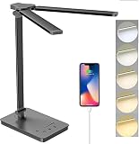 JOIENDY Lampe de Bureau, 76 LED 10W Lampes de Bureau Lampe Led Rechargeable Puissante Lampe de Chevet Protection des Yeux Avec Contrôle Tactile/Port USB/Fonction Minuterie Pliable/Rotative Noire