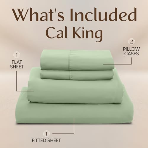 Image of Utopia Bedding California King Sheet Set - 4 Piece Bed Sheets for Cal King Size Bed, Soft and Breathable Microfiber, Includes 1 Fitted Sheet, 1 Flat Sheet and 2 Pillowcases (Sage)