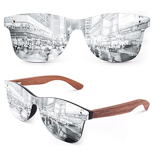 GQUEEN Gafas de Sol de Madera para Hombre Mujer Polarizadas UV400 Protección MOS09