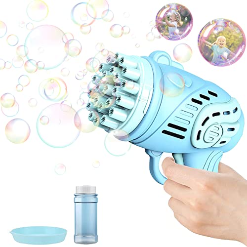 Machine à bulles à 23 trous - Pistolet à bulles automatique pour enfants avec 1 liquide à bulles - Pour mariage, fête, jeu en extérieur (bleu)